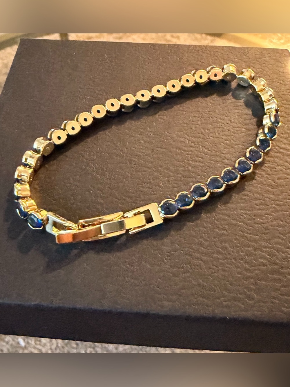 Gold Plated CZ Tennis Bracelet with Sapphire